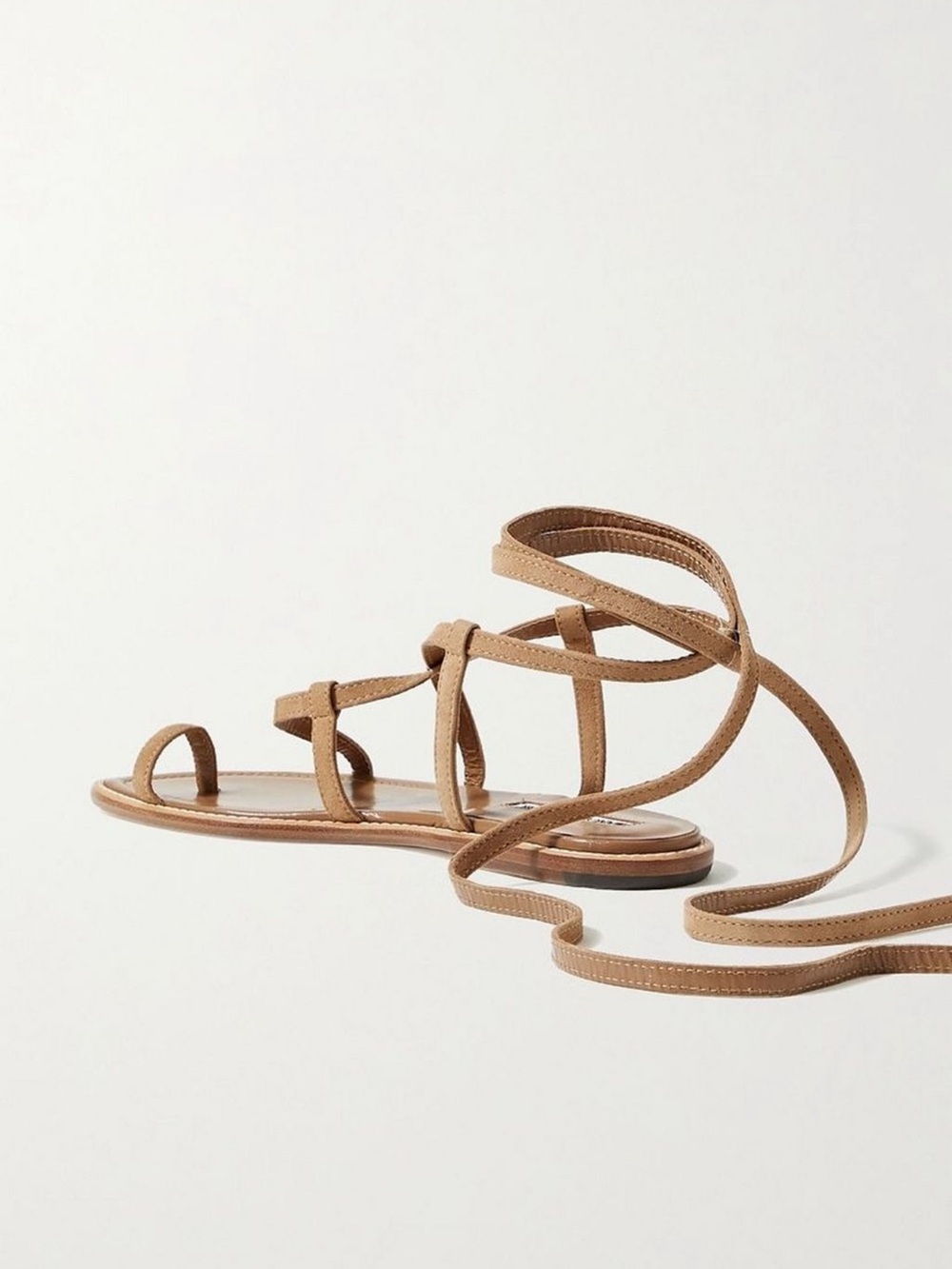 Manolo Blahnik Tan Leather Lace-Up Flat Sandals - Picture 3 of 5